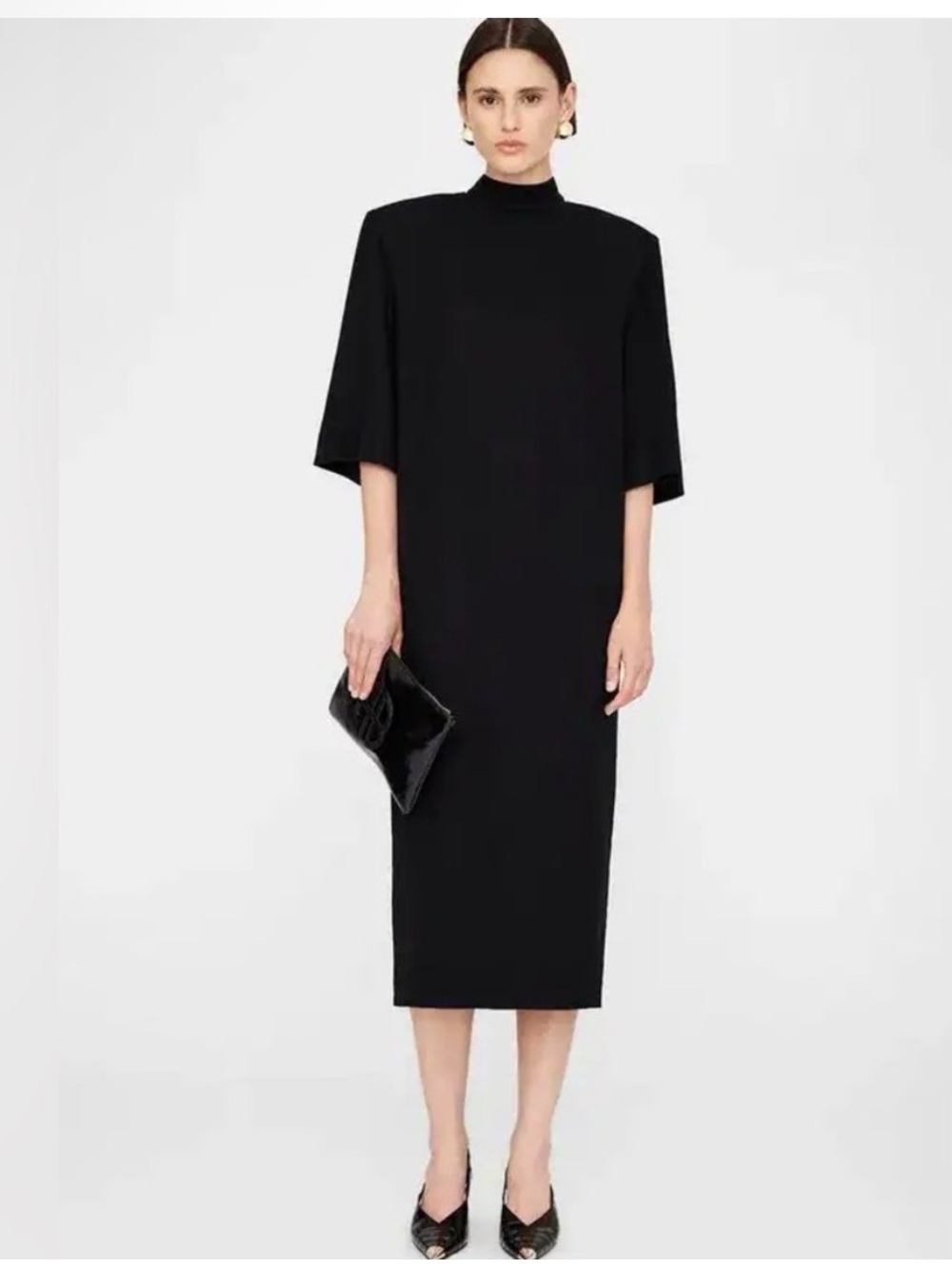 ANINE BING  Paulina Viscose-Crepe Midi Black Dress